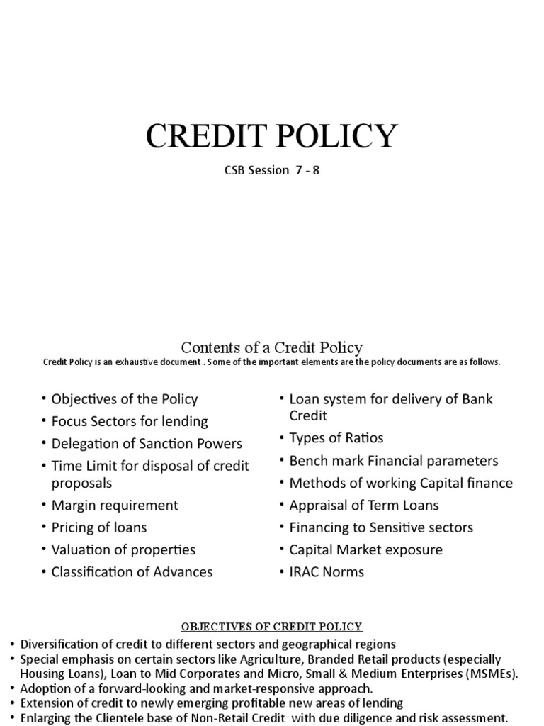 Comprehensive Credit Policy Overview | PDF | Financial Capital | Loans