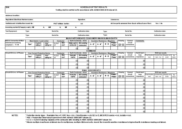 Electrical Test Results Schedule | PDF | Fuse (Electrical) | Quantity