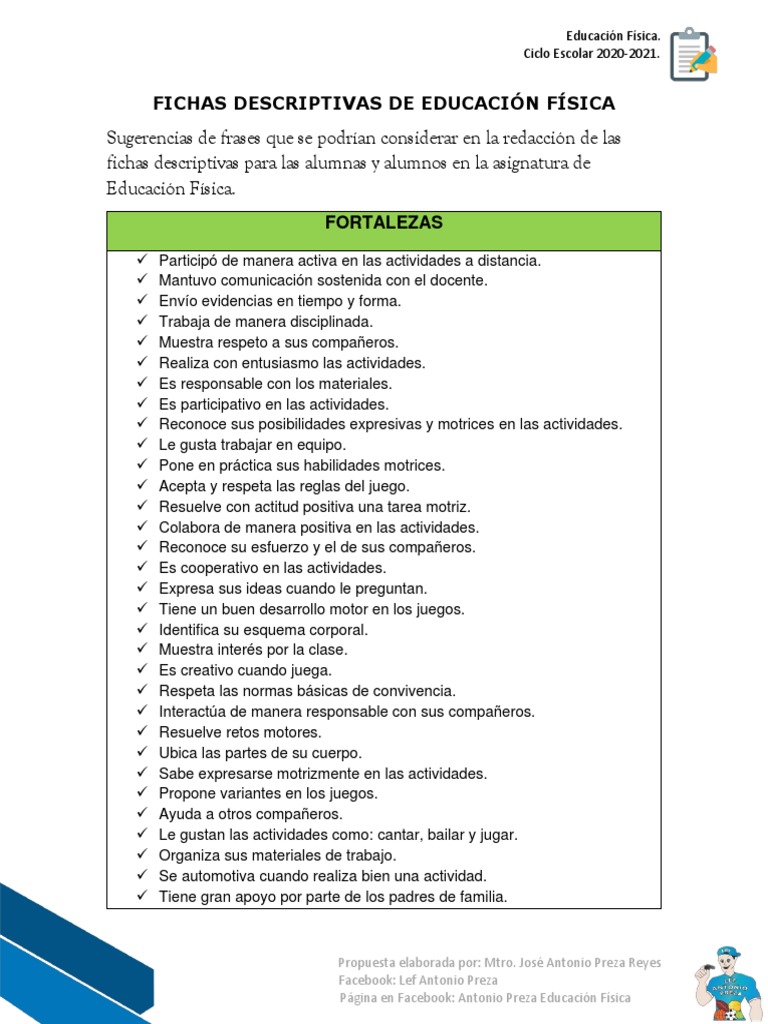 Fichas descriptivas educaci n f sica frases para redactar mtro pdf