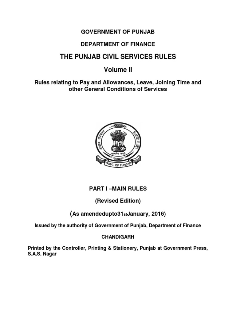 The Punjab Civil Services Rules Government of Punjab Department of