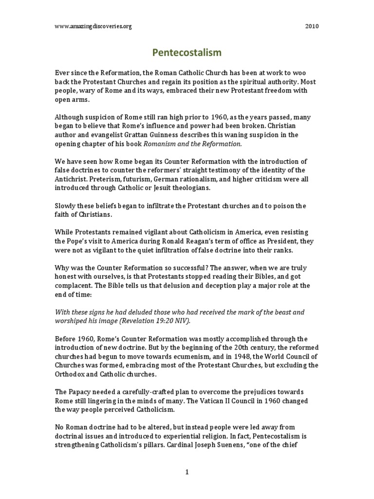 Pentecostalism Pdf Charismatic Movement Catholic Church