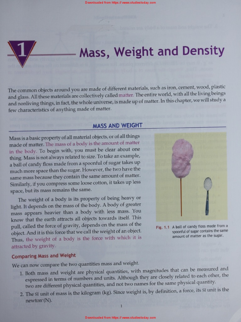 Icse class 7 physics chapter 01 mass weight and density pdf