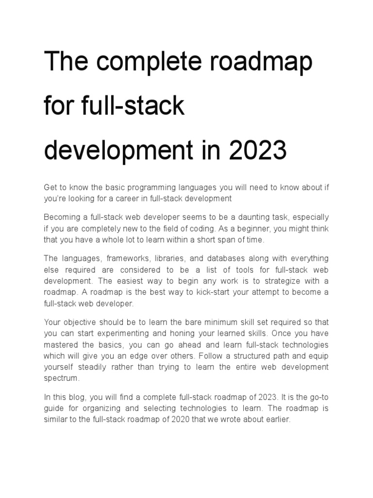 The Complete Roadmap For Full-Stack Development in 2023 | PDF | World ...