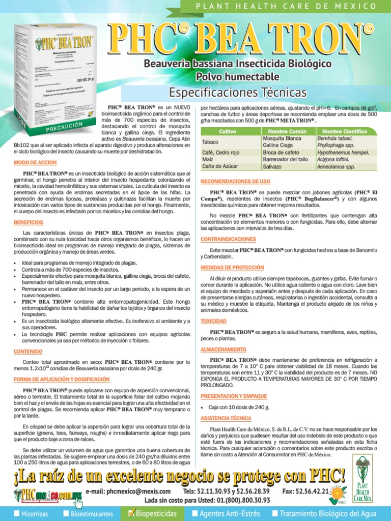 Beauveria Bassiana Insecticida Biol 243 Gico Polvo | PDF | Plaga ...