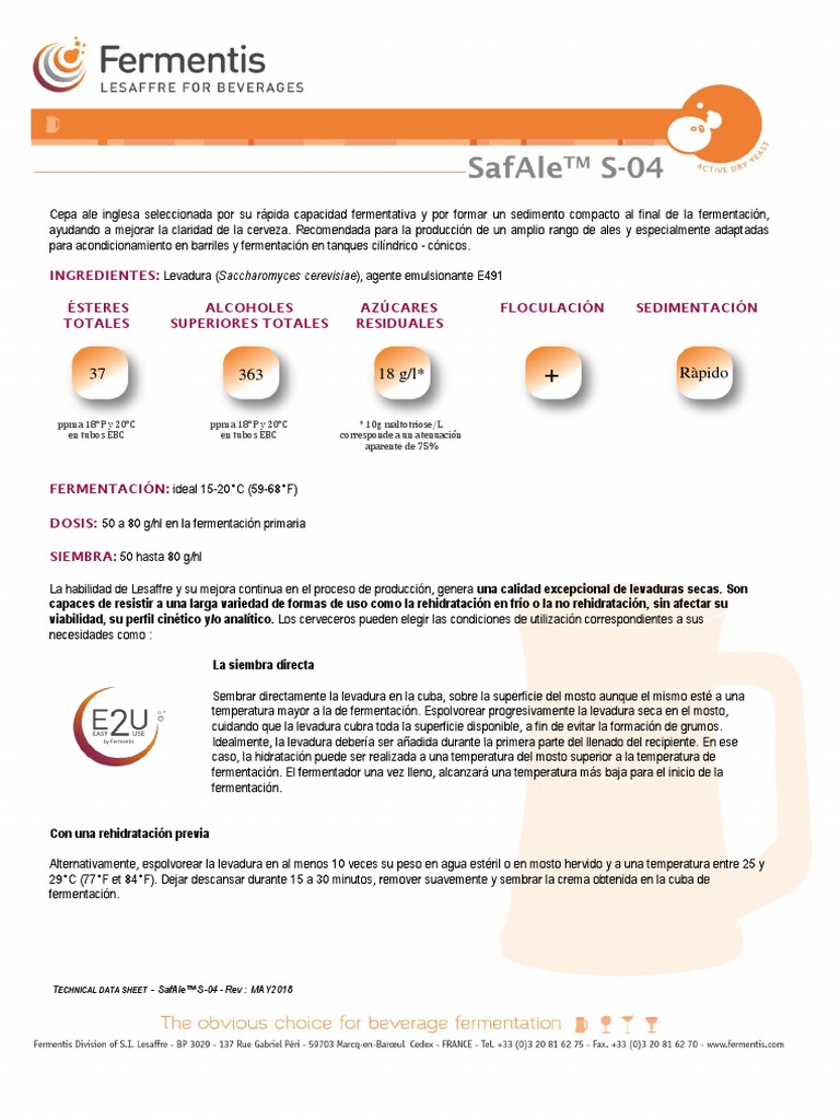 SafAle™ S-04 | PDF | Fermentación | Levadura