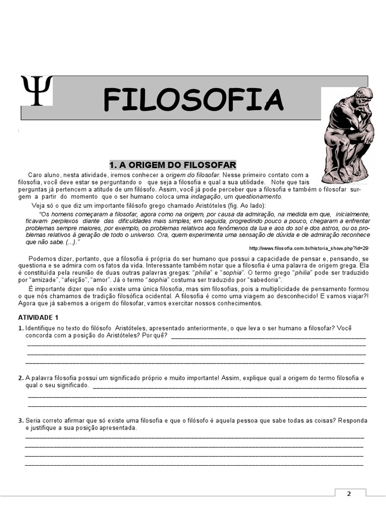 Atividades sobre a Origem da Filosofia | PDF | Aristóteles