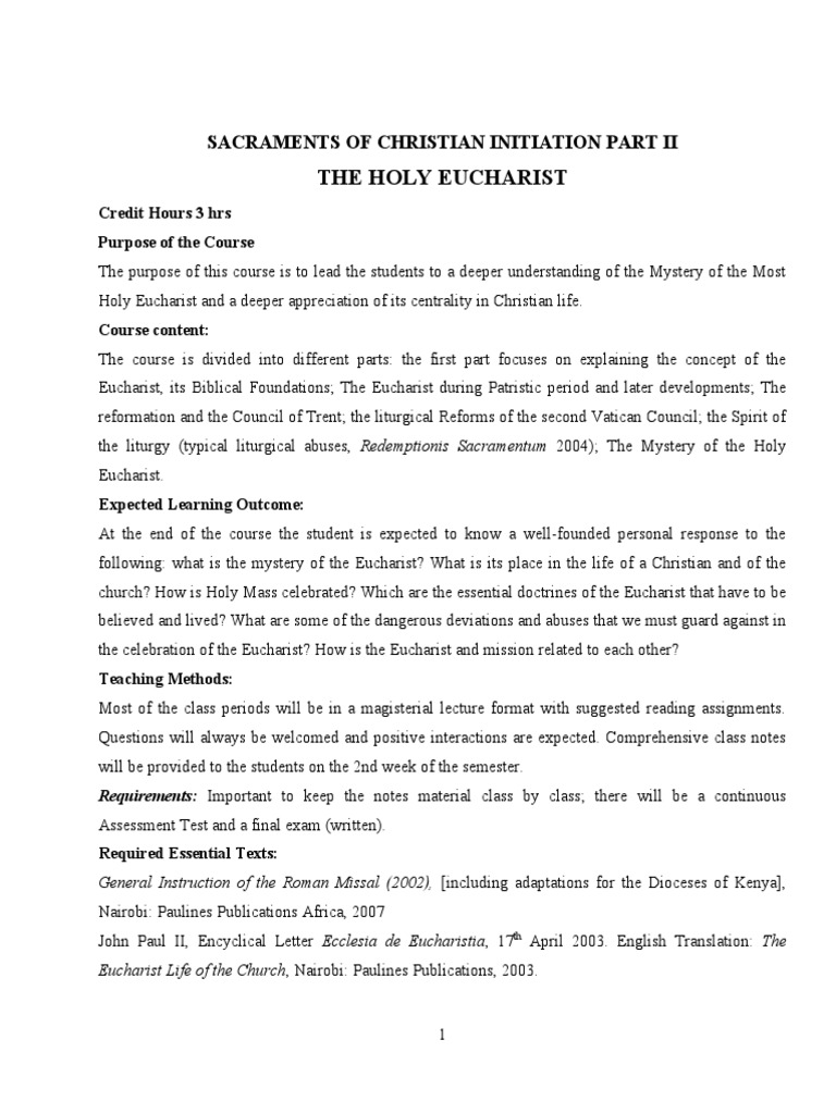 Eucharist Lecture Notes Modified 2nd 1 Download Free Pdf