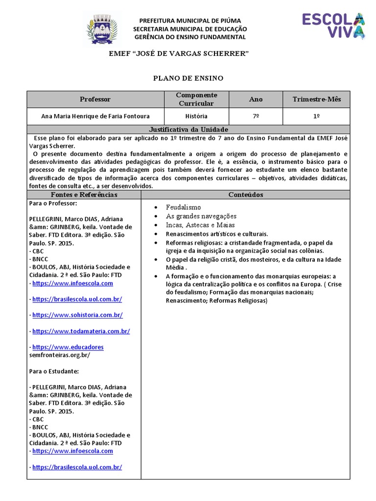 Plano de Curso de História 2025 | PDF | Pedagogia | Brasil
