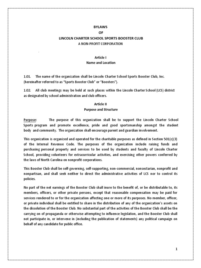 LCS Athletic Booster Club Bylaws PDF Board Of Directors 501(C