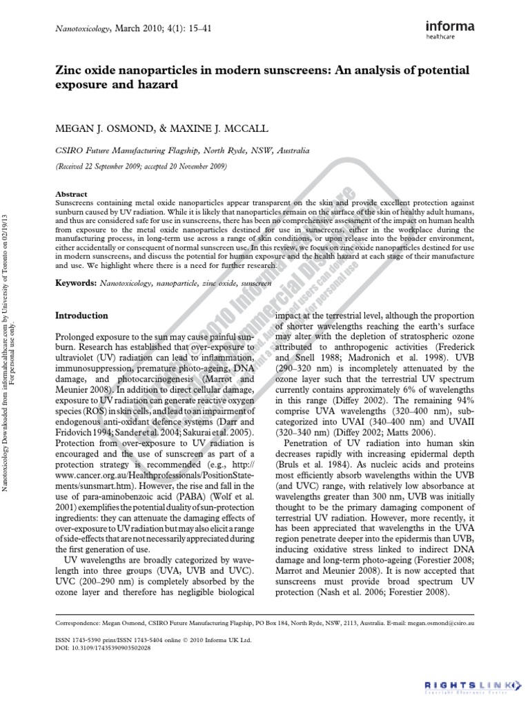 Zinc Oxide Nanoparticles in Modern PDF Ultraviolet Sunscreen