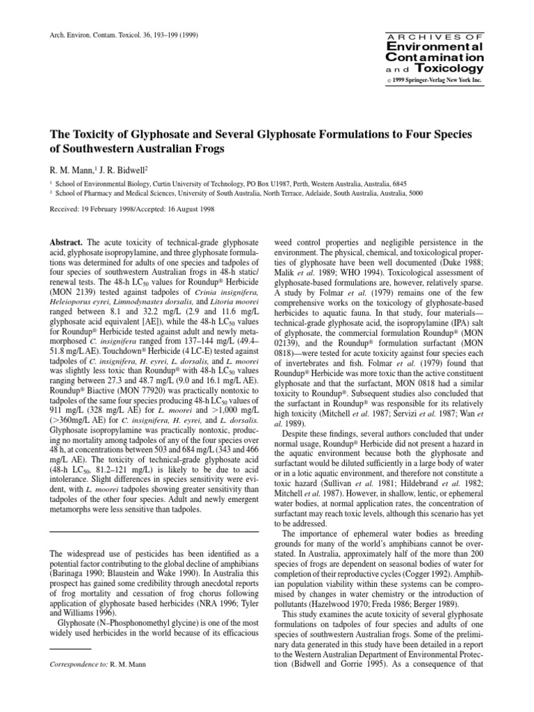 The Toxicity Of Glyphosate And Several Glyphosate Formulations To Four 