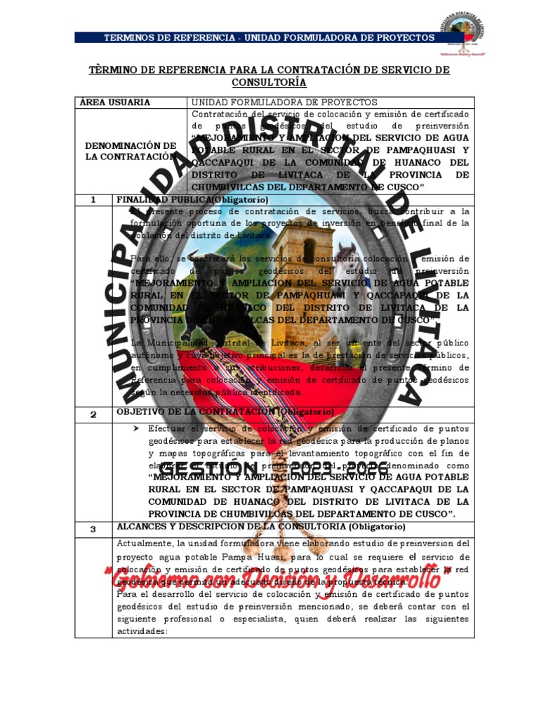 Consultoría Geodésica para Agua Potable | PDF | Geodesia