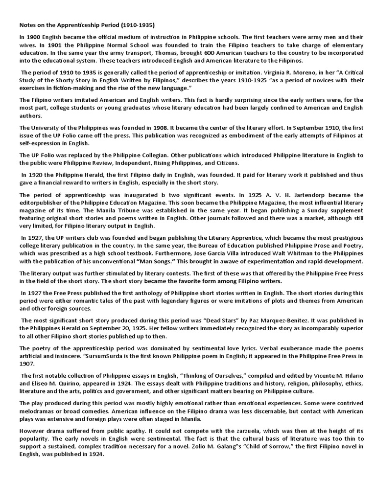 Notes on the Apprenticeship Period | PDF | Philippines | Writing