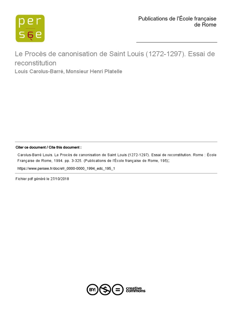 Canonisation de Saint Louis (1272-1297) | PDF | Pape | Église catholique