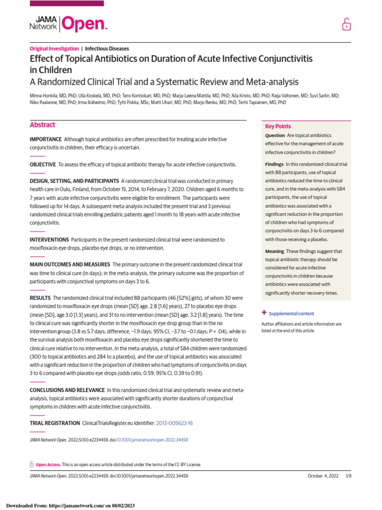 Effect of Topical Antibiotics On Duration of Acute Infective Conjunctivitis PDF Randomized