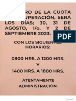 Horarios Cuota de Recuperación Septiembre 2023