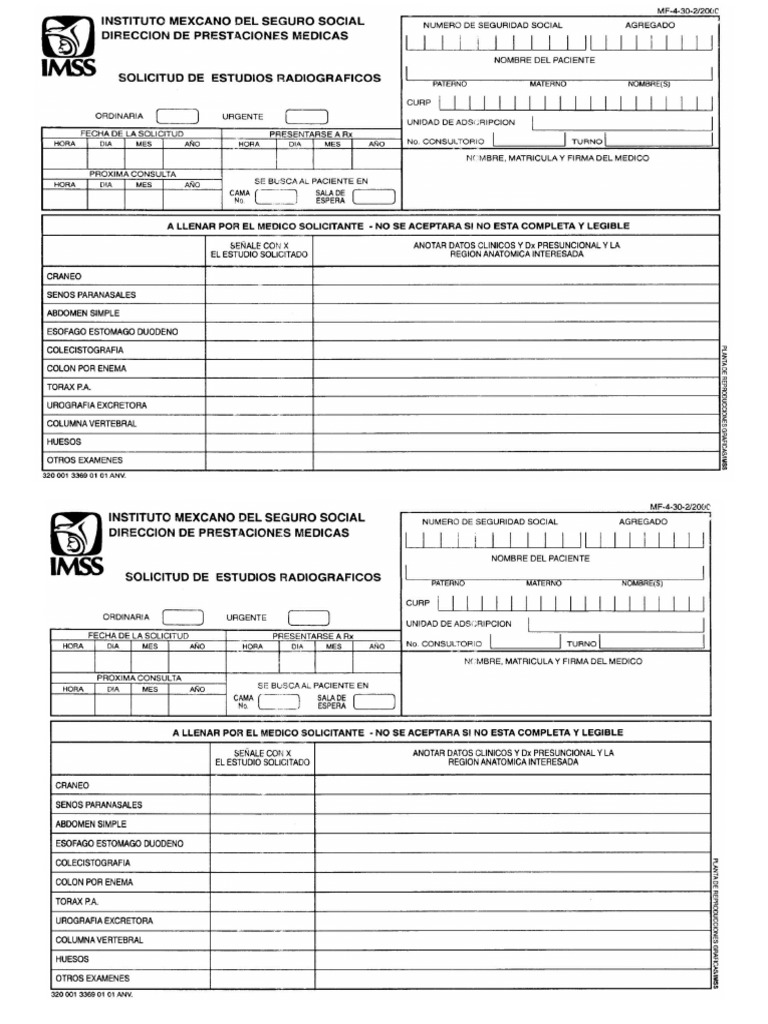 Formato Radiografía IMSS | PDF