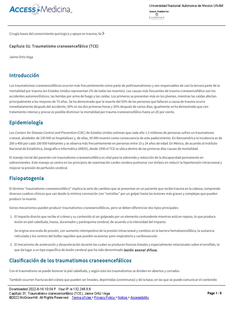 Capítulo 31 - Traumatismo Craneoencefálico (TCE) | PDF | Lesión ...