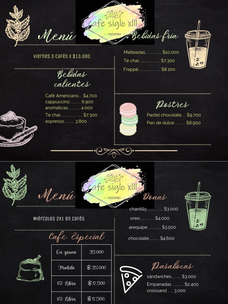 Menú para cafeteria vintage rosa y verde (2) | PDF