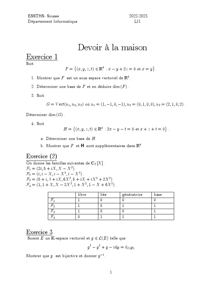 Correction Du Devoir de Maison Traiki | PDF | Base (algèbre linéaire ...