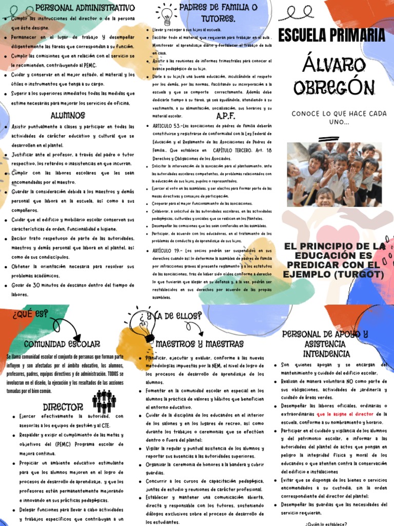 Tríptico DE LAS FUNCIONES DE LA COMUNIDAD ESCOLAR. | PDF | Crecimiento ...
