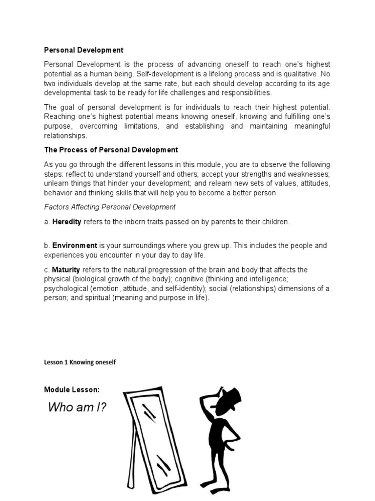 Personal Development - Lesson 1 | PDF | Attitude (Psychology) | Nature ...