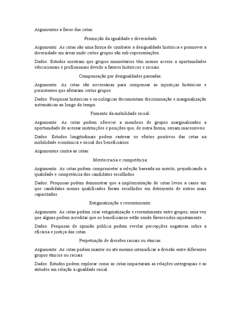 Cotas Raciais: Prós e Contras | PDF | Desigualdade social ...