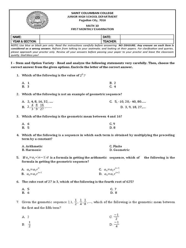 1st M.E MATH 10 | PDF