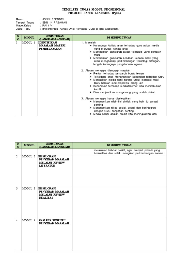 TEMPLATE PJBL PROFESIONAL - JE | PDF
