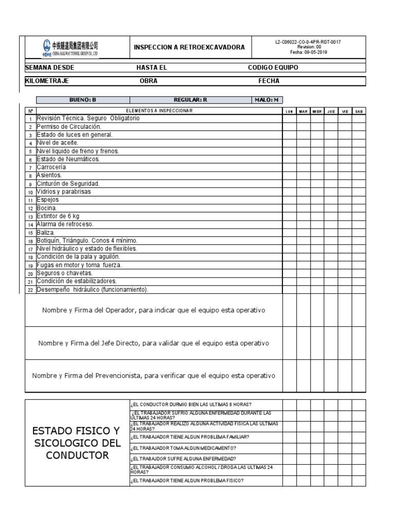 Check List Retroexcavadora | PDF