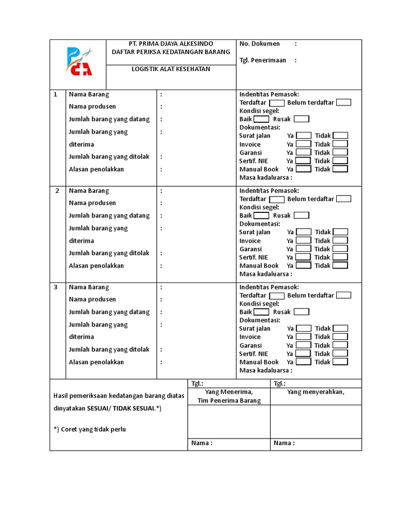 Form Barang Datang Pdf