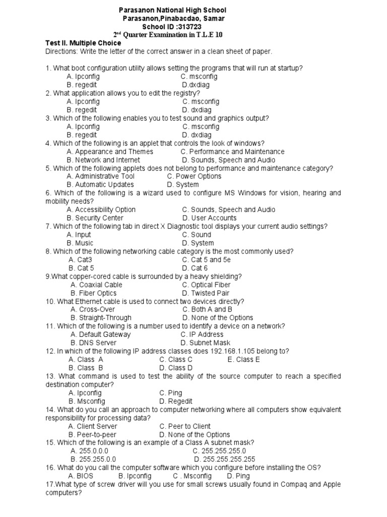 2ND G10 Exam | PDF | Network Topology | Computer Network