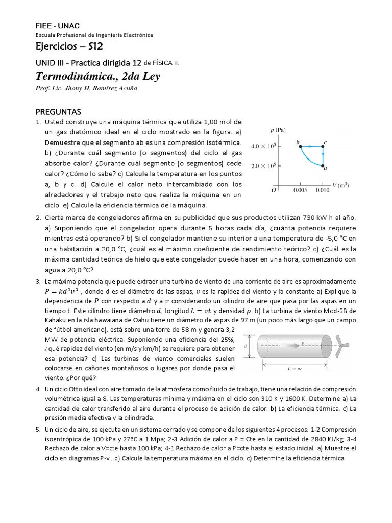Ejercicios de Termodinámica y Ciclos Térmicos | PDF | Temperatura ...