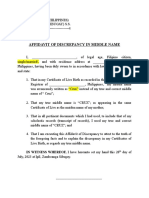 Affidavit of Discrepancy in Middle Name