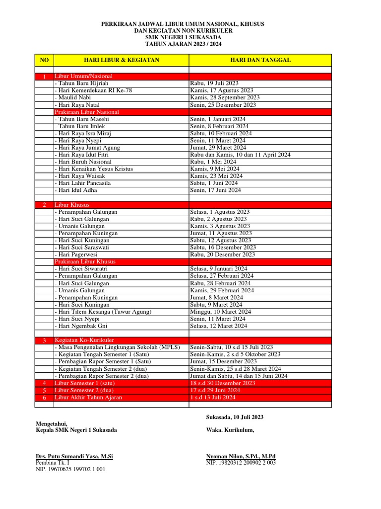 Jadwal Libur SMK Negeri 1 Sukasada | PDF | Agama & Spiritualitas