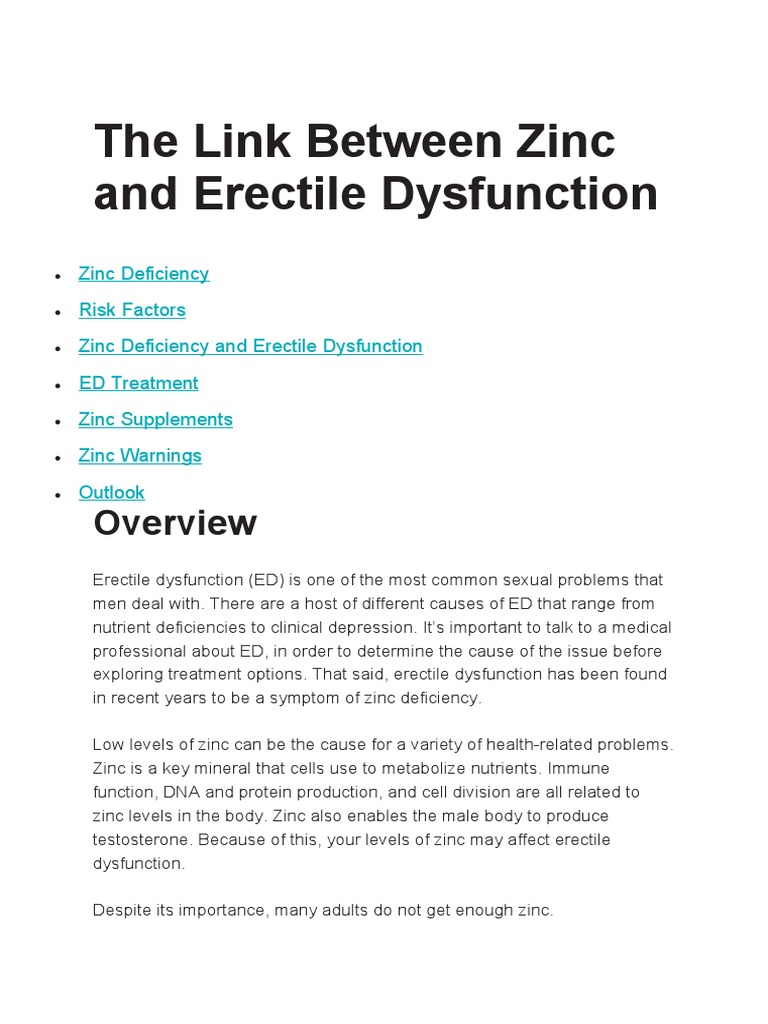 The Link Between Zinc Testoteron and Erectile Dysfunction PDF Zinc