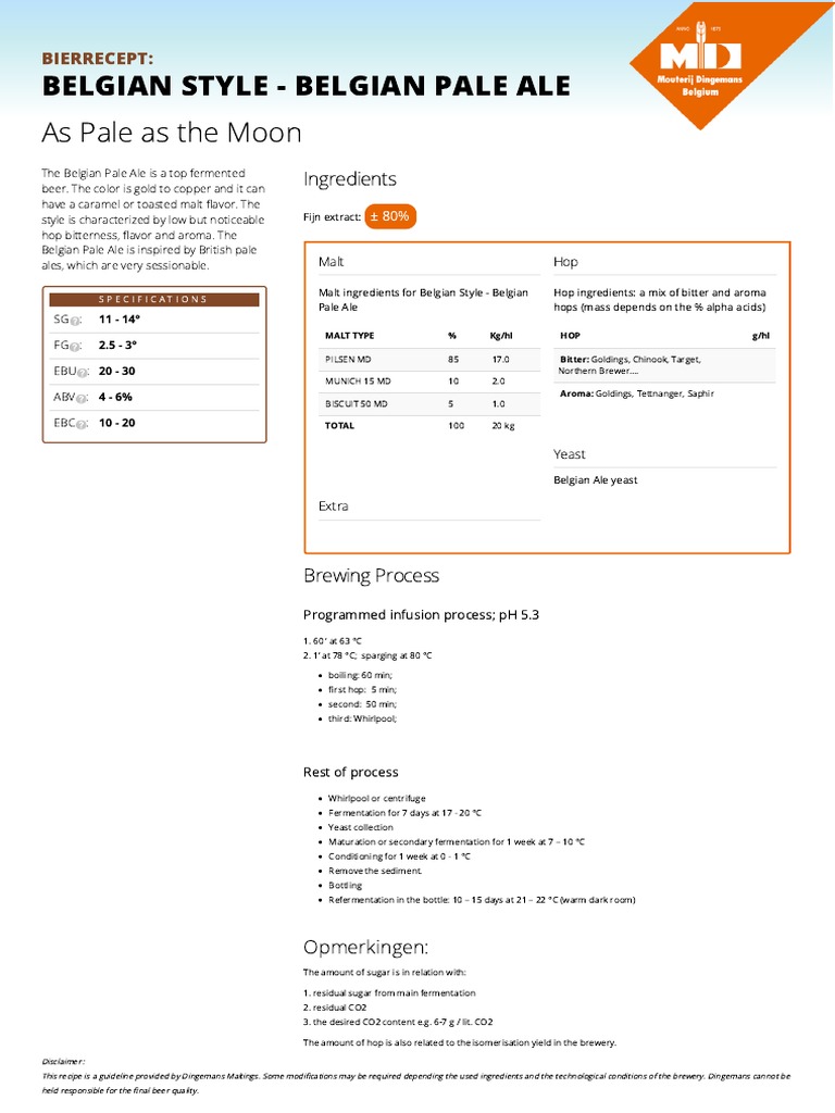 Belgian Pale Ale Recipe Dingemans Malt PDF