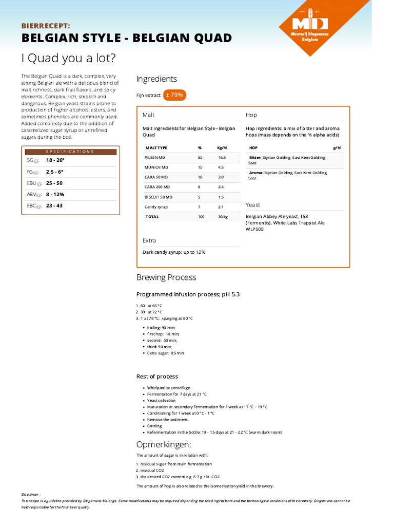 Belgian Quad Recipe Dingemans Malt PDF