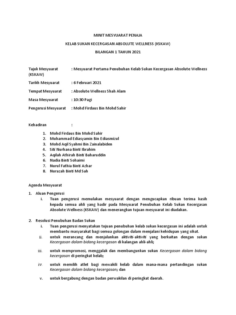 Contoh Minit Mesyuarat | PDF