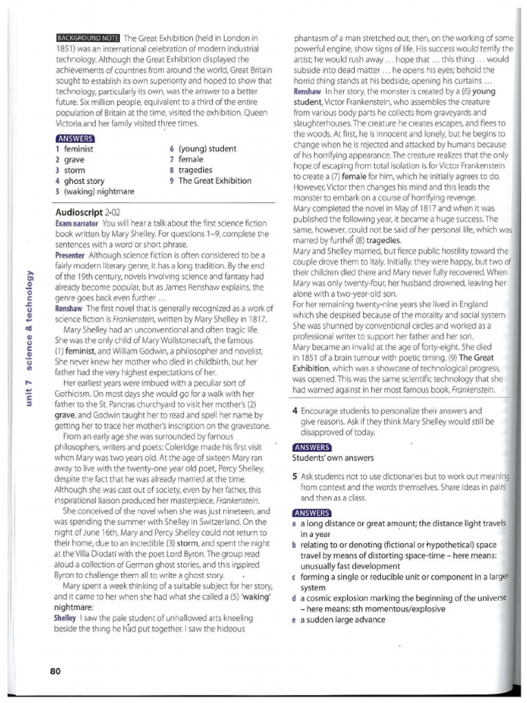 CPE Frankenstein and Marry Shelly - Script and Answers | PDF