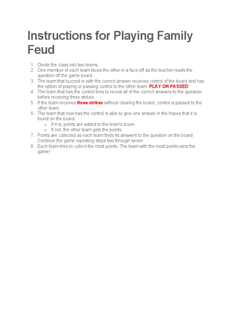 Instructions For Playing Family Feud Pdf