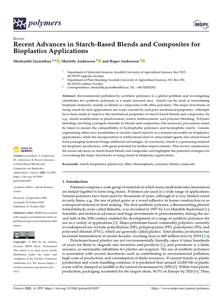 Recent Advances in Starch-Based Blends and Composites For Bioplastics ...