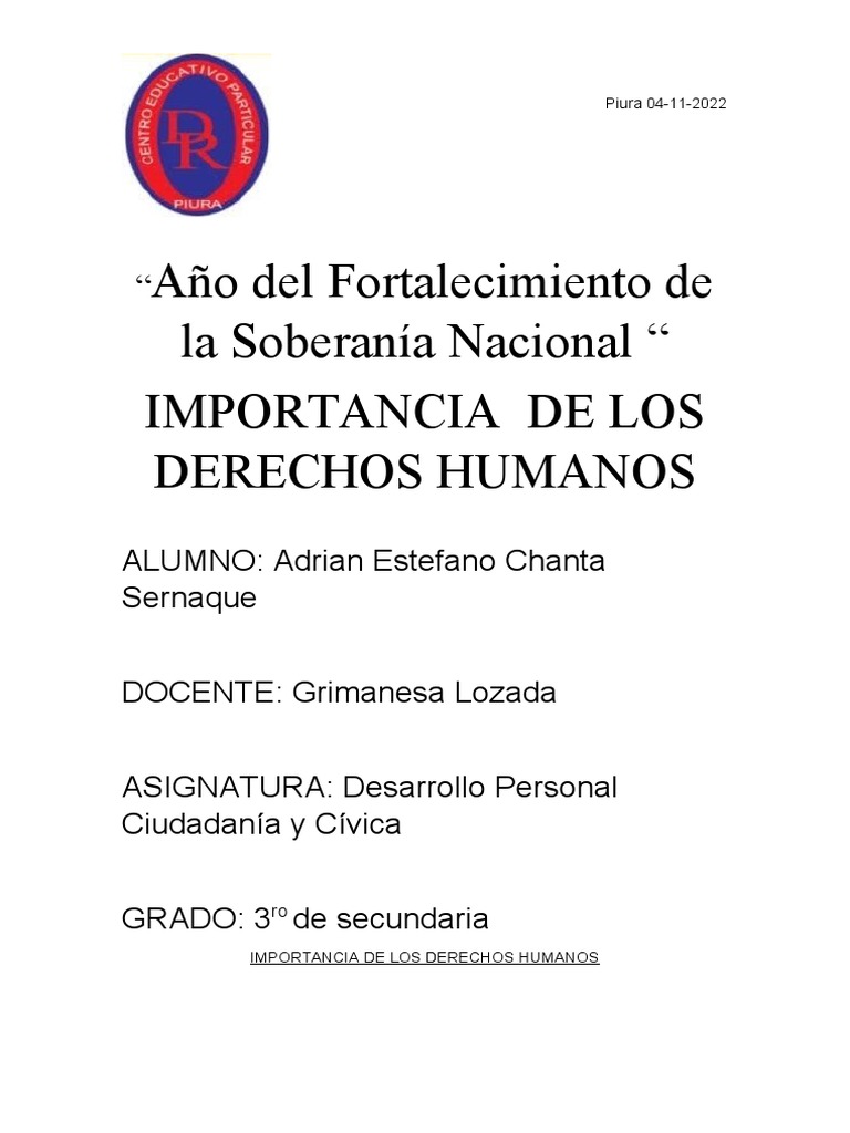 Importancia de Los Derechos Humanos | PDF | Derechos humanos | Sociedad