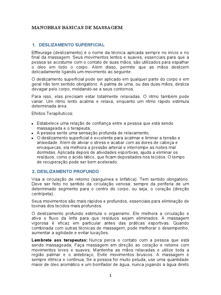 Manobras Básicas de Massagem | PDF | Massagem | Músculo esquelético