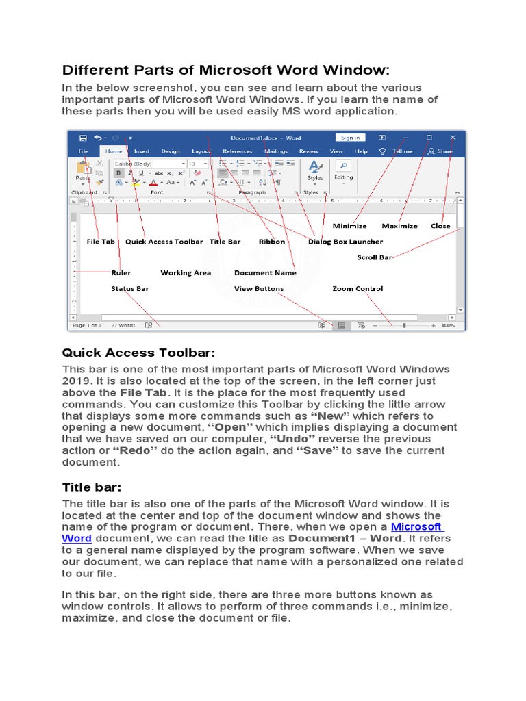 Parts of the Microsoft Word Window | PDF | Window (Computing ...