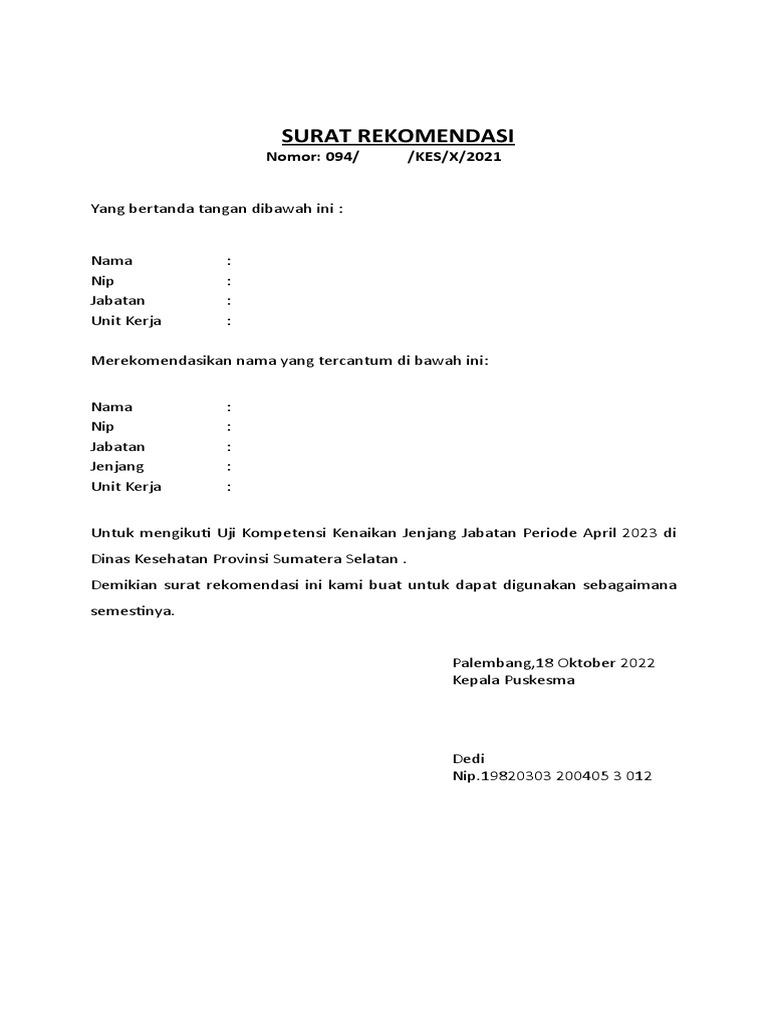 Contoh Surat Rekomendasi-1 | PDF