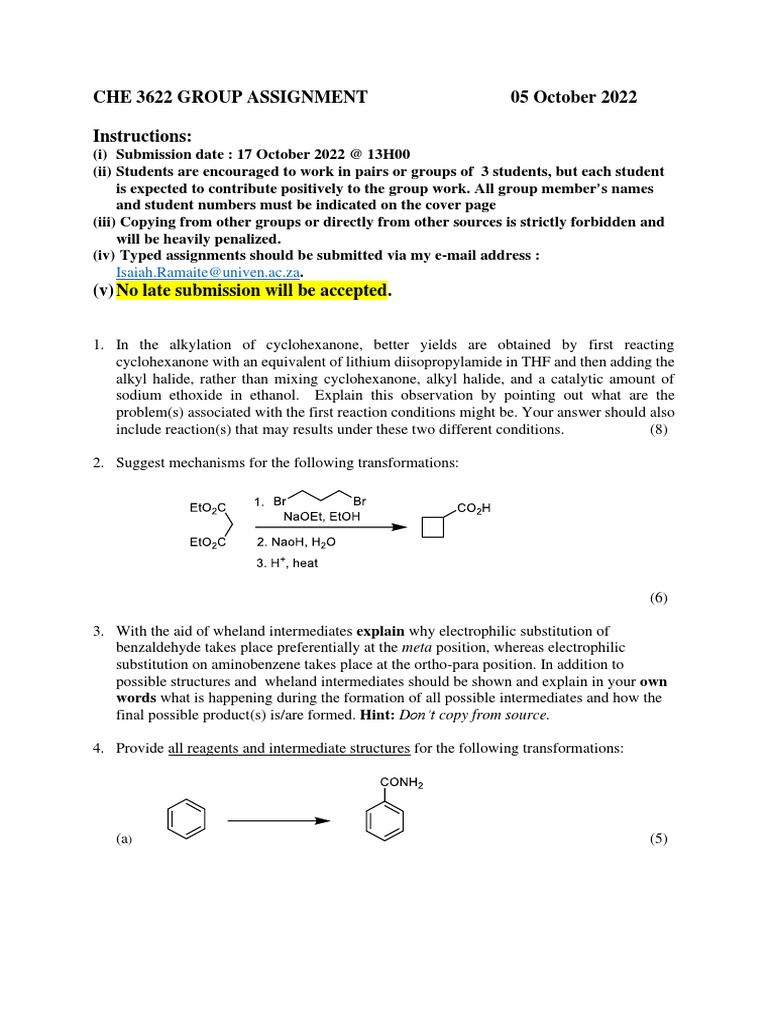 CHE 3622 Group Assignment Guidelines | PDF | Chemical Reactions ...