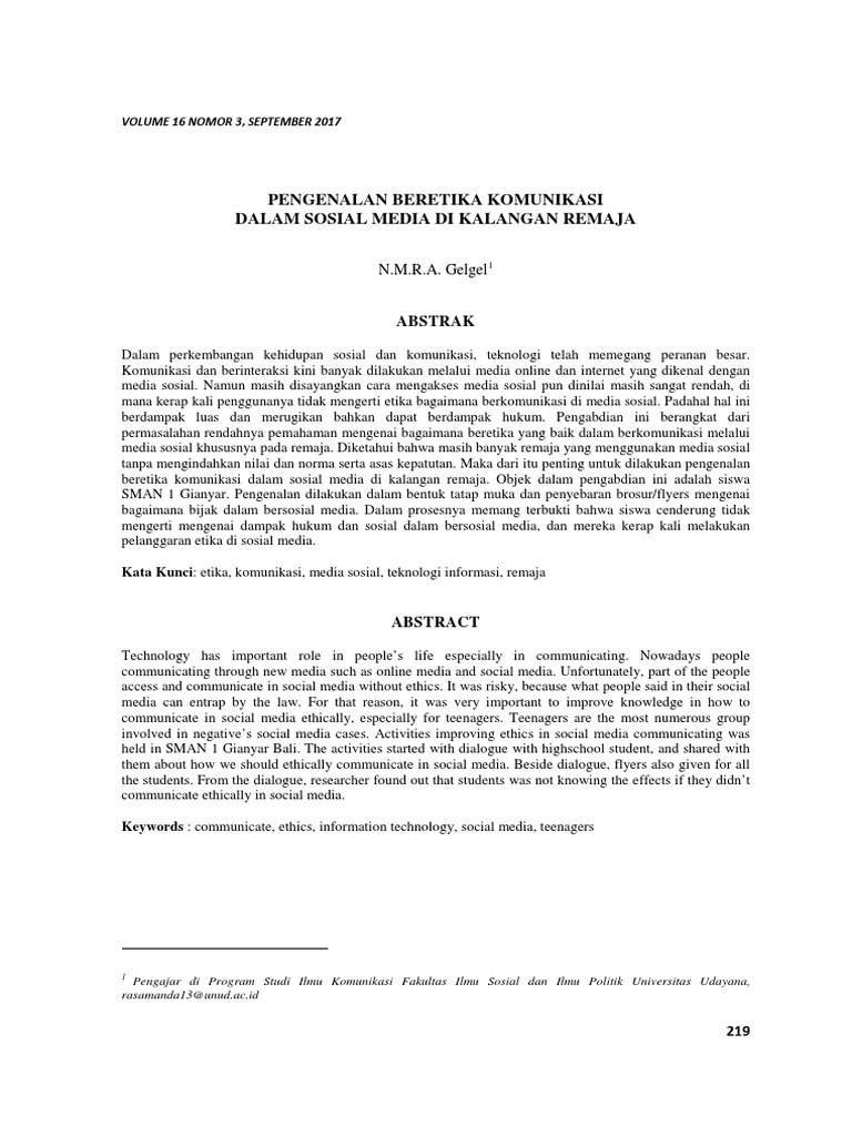 Jurnal Sosial Komunikasi Sosmed Di Kalangan Remaja | PDF