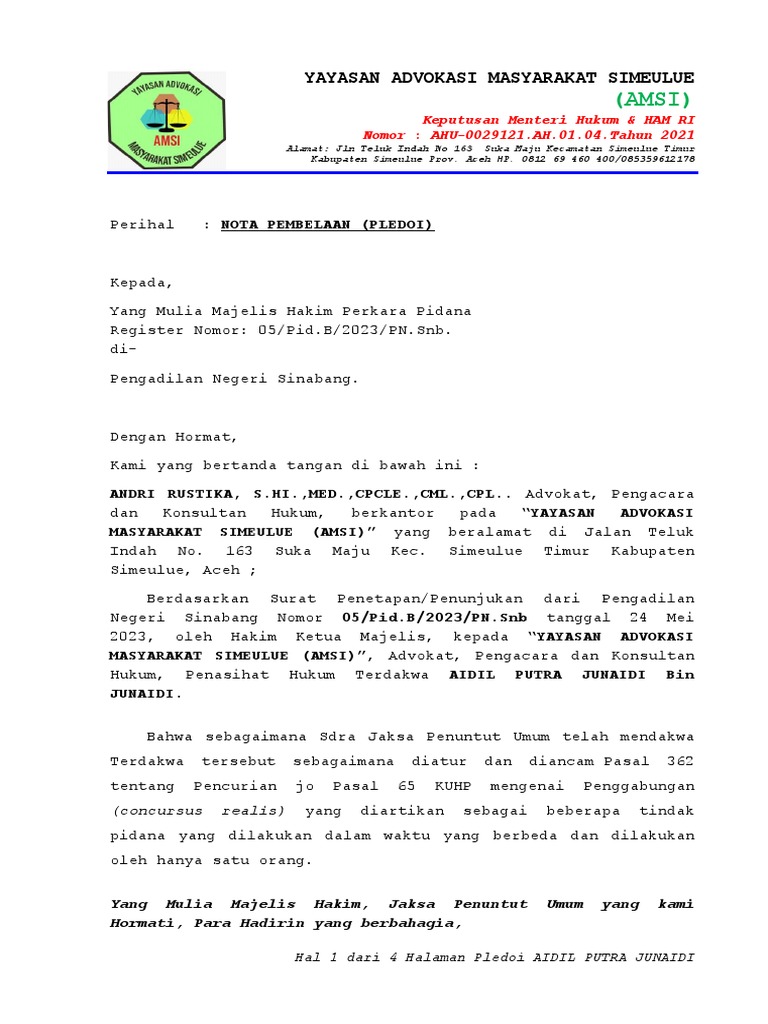 Pledoi Terdakwa AIDIL PUTRA JUNAIDI | PDF | Ilmu Sosial