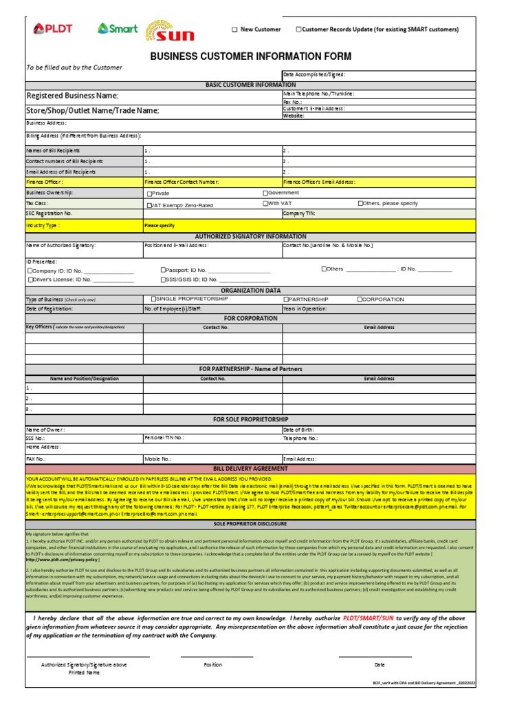 Business Customer Information Update | PDF | Business | Sole Proprietorship